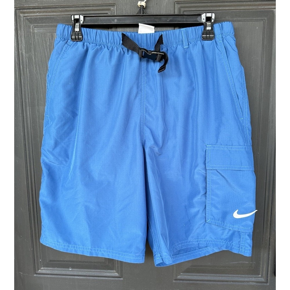 Nike Men's Swim Belted Packable Volley Shorts Blue Cargo Mesh Lined Nylon Beach